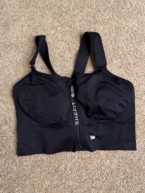 SHEFIT Sports Bra Front Zip Black Size 2Luxe